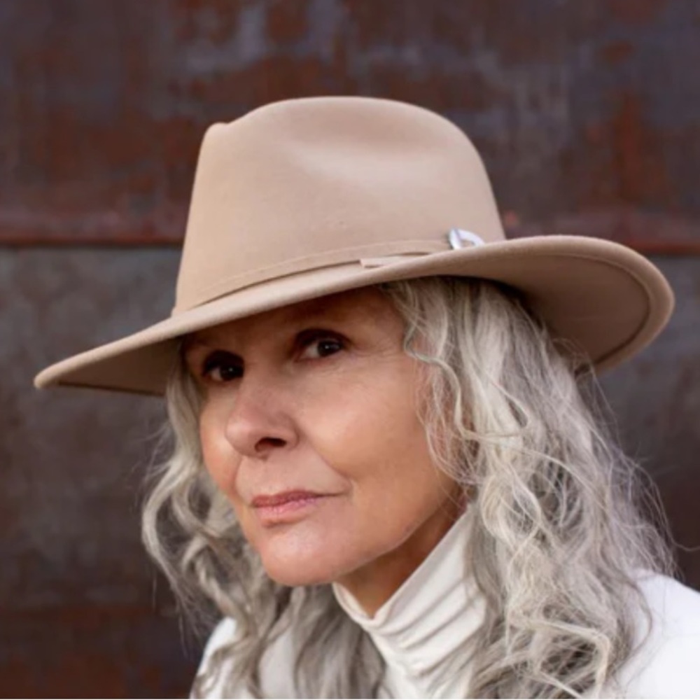 Jaime Slye The Phoebe Wool Felt Wide Brim Fedora in Blush Beige Small
